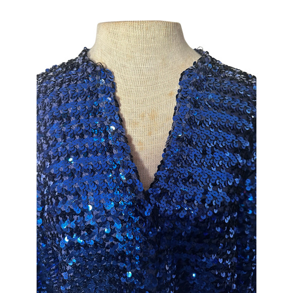 Blue Sequin Vintage Cardigan Style Blouse Size Medium - Picture 3 of 8